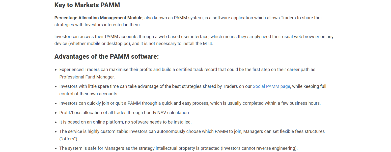 Key to Markets Review PAMM account info